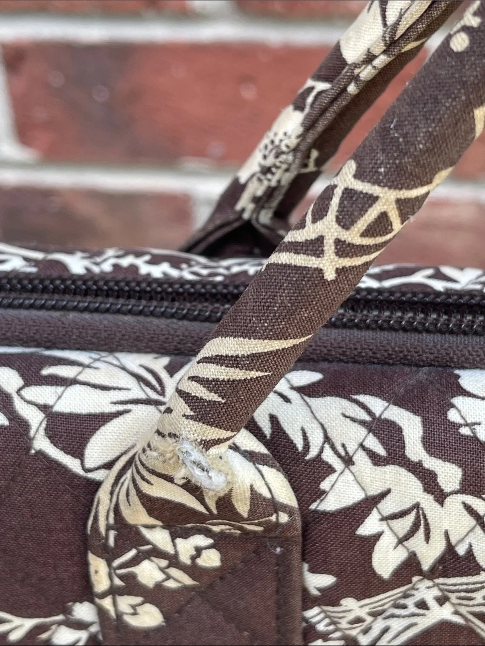 Vera Bradley Brown & Cream Quilted Laptop Tote with Pink Accent